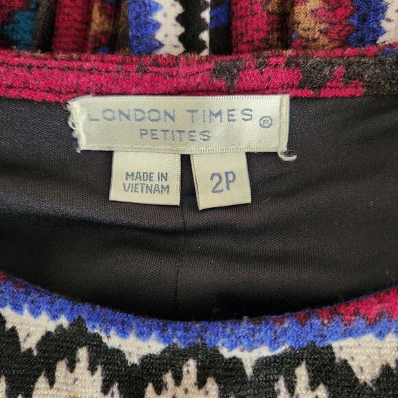 LONDON TIMES Multi Print Short Sleeves Pleated Knit Dress Size 2P - Picture 8 of 11